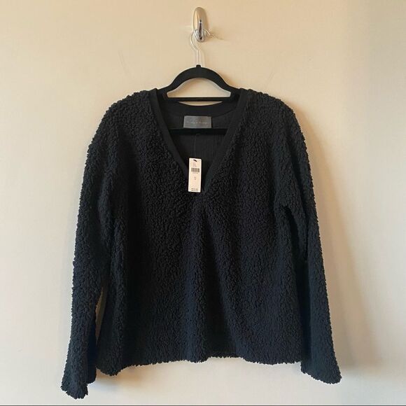 NWT-Anthro-“Sunday in Brooklyn” Edie Sherpa Black Pullover Sweater - Picture 3 of 13